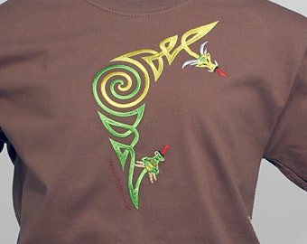 Viking Celtic Spiral Dragon Knot Embroidery Brown Tshirt Norse Knotwork Design Fantasy Mens Womens Plus Size Clothing Top Xmas Gift Idea