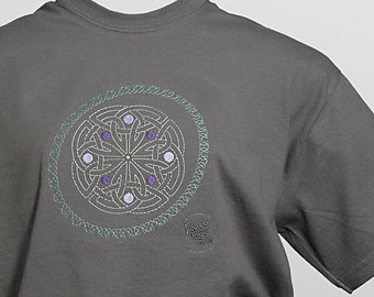 Norse Celtic Knot Embroidery Grey T-shirt Viking Art Tshirt Pictish Design Pagan Man Clothes Womens Plus Size Clothing Unusual Gift Idea UK