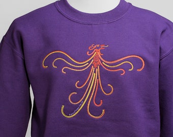 Rising Phoenix Firebird Art Embroidery Purple Sweatshirt. Fantasy Fenix Mythical Creature Women's Plus Size Clothing Mothers Day Clothes UK