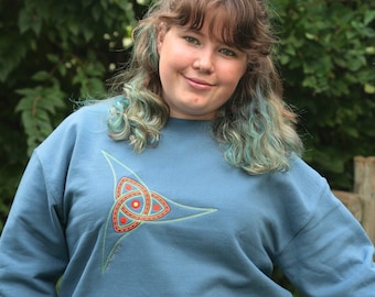 Triquetra Art Embroidery Blue Jumper Celtic Tribal Tattoo Sweatshirt Sweater Men Clothes Womens Plus Size Clothing Unusual Birthday Gift UK