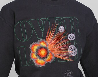 OVERLOAD Art Embroidery Black Sweatshirt. Mens Steampunk Clothing Dad Son Christmas Jumper Sweater Clothes Birthday Unique Unusual Gift Idea