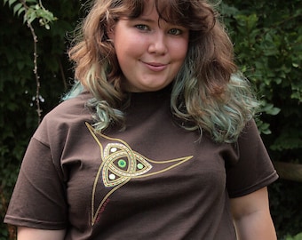 Triquetra Embroidery Brown Celtic TShirt Tribal Tattoo Wearable Art T Shirt Man Clothes Plus Size Woman Clothing UK Shop Birthday Gift Idea