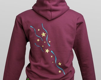 Stars and Ribbons Tattoo Embroidery Plum Hoody Womens Plus Size Clothing Unusual Birthday Gift Idea Purple Festival Clothes Fashion UK Shop