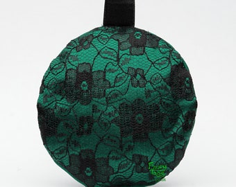 Green Satin and Lace Christmas Tree Ball with Gift Pocket, Fabric Holiday Ornament Unbreakable Yule Hanging Decoration Xmas Bauble