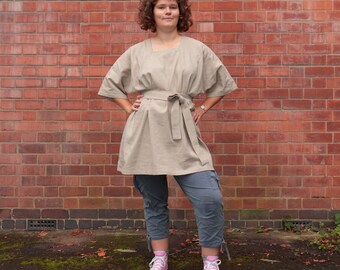 Unbleached Linen / Rayon LARP Smock, Medieval Square Neck Short-Sleeve Unisex Kirtle, Viborg T-Shirt Post-Apocalyptic Warrior Cosplay Tee UK
