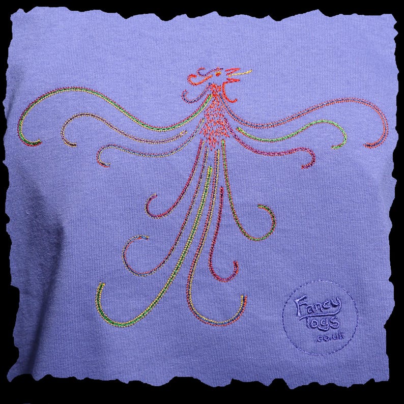 Children's Rising Phoenix Embroidery Violet T-Shirt, Child Tee Shirt Original Art Clothes Fenix UK Shop Girls Clothing Birthday Gift Idea image 2