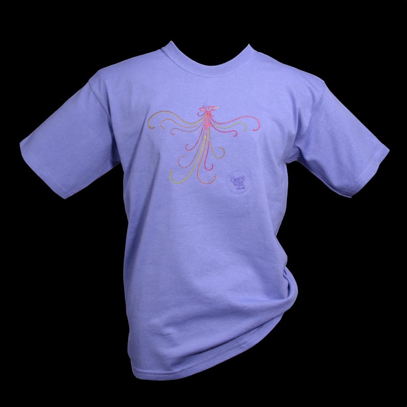Children's Rising Phoenix Embroidery Violet T-Shirt, Child Tee Shirt Original Art Clothes Fenix UK Shop Girls Clothing Birthday Gift Idea image 1