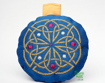 Gold on Blue Embroidered Celtic Christmas Tree Ornaments, Viking Knotwork, Fabric Holiday Bauble, Yule Hanging Decoration, Xmas Ball