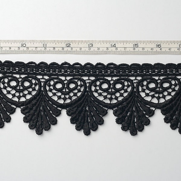 Heavy Venice Style Black Lace Trim Edging, per metre, by the yard. Classical Greek Decoration, Goth Victorian Steampunk Alternative Wedding