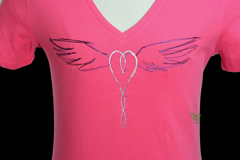 Celtic Winged Heart Embroidery Pink Women's Vneck Tshirt Norse Tattoo Knot Design Unusual Viking Art Birthday Valentine Gift Idea UK Clothes image 2