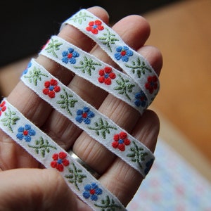 Lovely French White woven Jacquard ribbon with embroidered flowers