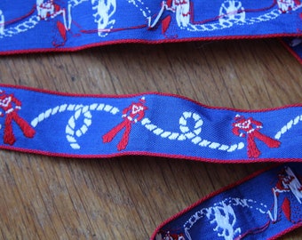 1970's Vintage woven jacquard ribbon trim with embroidered sailor man and rope