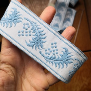 French Woven Jacquard ribbon with embroidered leaf motif