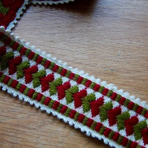 Vintage französisches Webband aus Jacquard mit besticktem geometrischen motifs_made in Frankreich