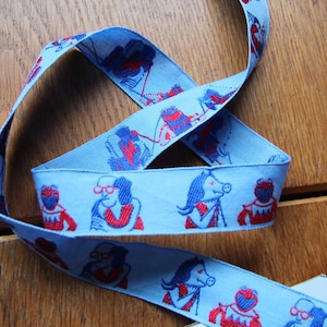 Nastro jacquard intrecciato vintage anni '80 con Miss Piggy e Kermit the Frog