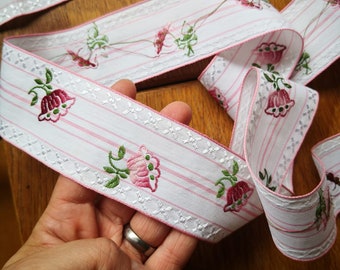 French Woven Jacquard ribbon with embroidered  flower