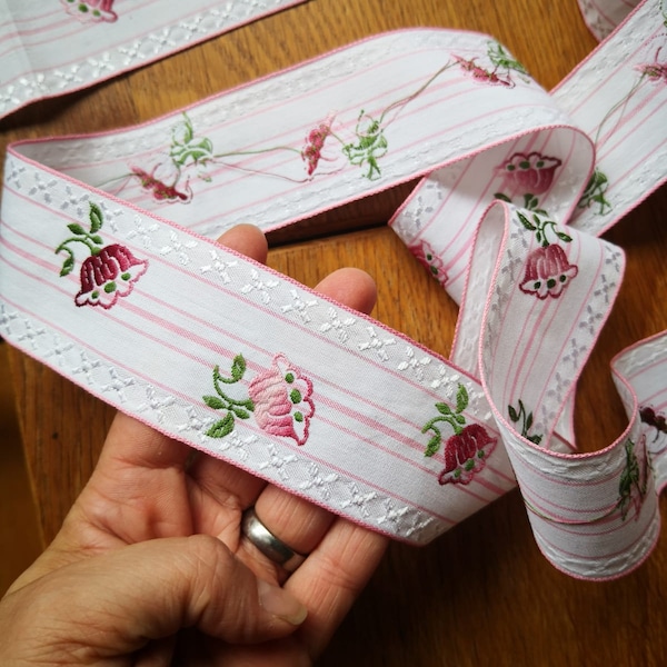 French Woven Jacquard ribbon with embroidered  flower