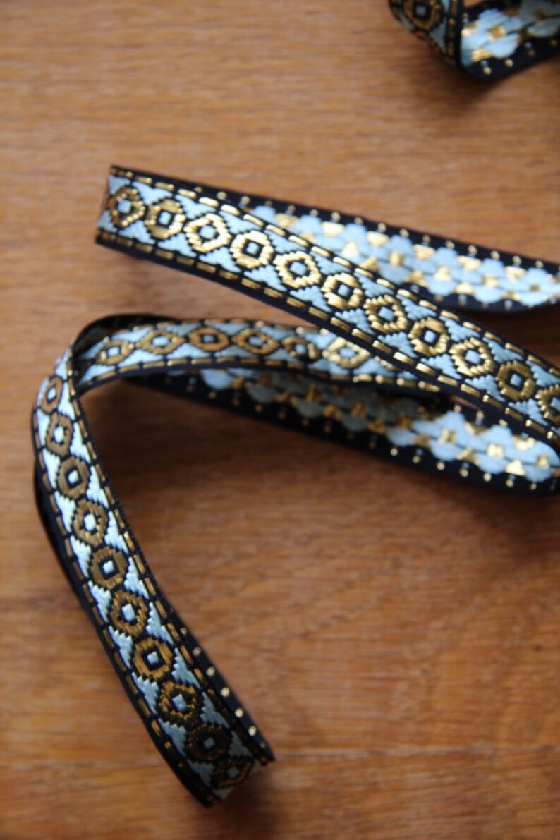 1970's French Woven Jacquard Mettalic Thread Ribbon With Golden ...