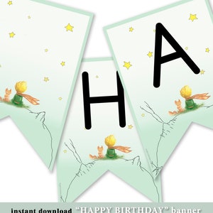 HAPPY BIRTHDAY Party.The Little Prince.Banner, Food Tent Card, Cupcake Tops, Tank You tag, Water Bottles.diy.Instant PrintABLE Download