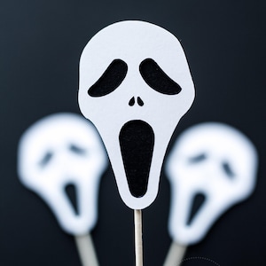 12 scary mask cupcake topper, white and black, halloween cupcake Topper, cupcake topper