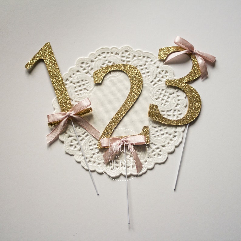 Number Cake Topper, Cake Topper. gold number, glitter gold cake topper, silver cake topper, image 2