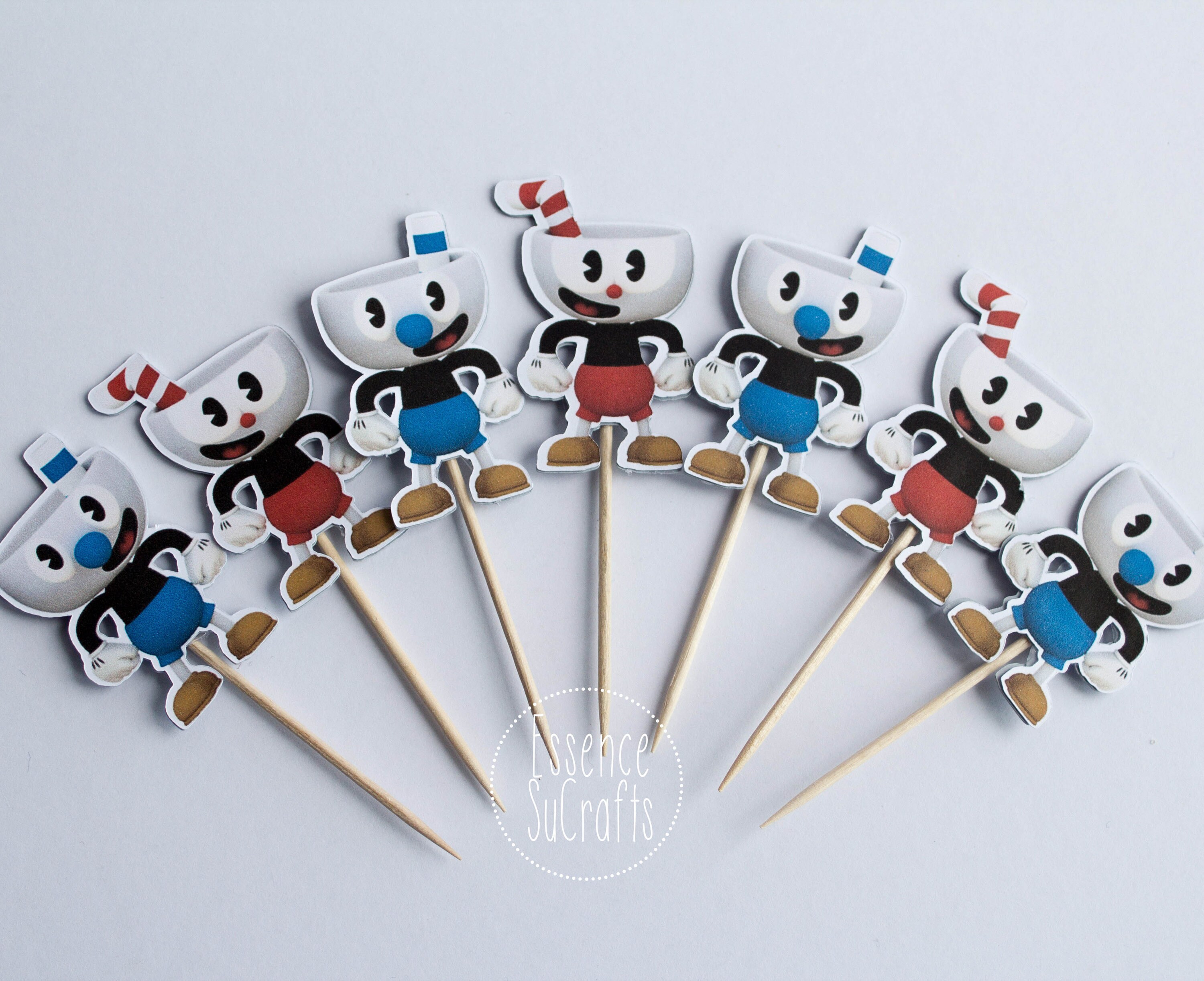12 Cuphead and Mugman cupcake topper Cuphead and Mugman party