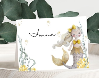Mermaid Party Banner & Food Tent Cards, Editable Under the Sea Alphabet Banner, Printable Birthday Decor Digital Download, Mermaid birthday