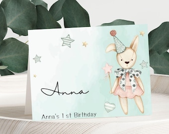 Bunny Ice Cream Birthday Banner, Printable Wall Banner A-Z & Numbers, Editable Food Tent Card Place Card, Digital Download, Canva Template