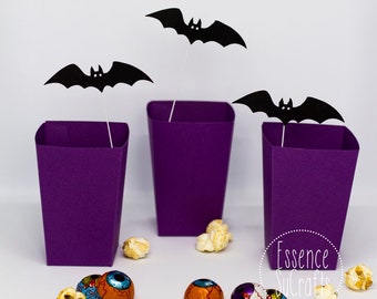 Halloween Popcorn box. Kit of 8 units. Halloween theme. Bat purple boxes. Party decor, perfect party decor