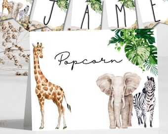 Safari Party Decorations Bundle | Banner Letters & Numbers + Editable Food Tent Card Place Card | Jungle Printable Digital Download