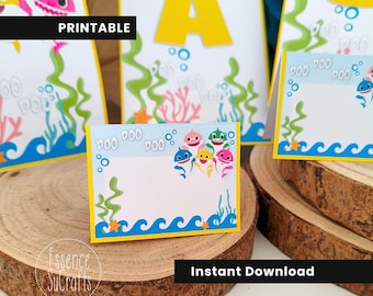 Baby Shark Birthday Decor Bundle | Food Tent Cards & Banner | Printable Ocean Party | Instant Download