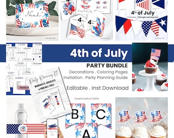 4th of July Ultimate Party Bundle – Printable Decorations, Invitation, Coloring Pages & Party Planner, Instant Download, Independence Day