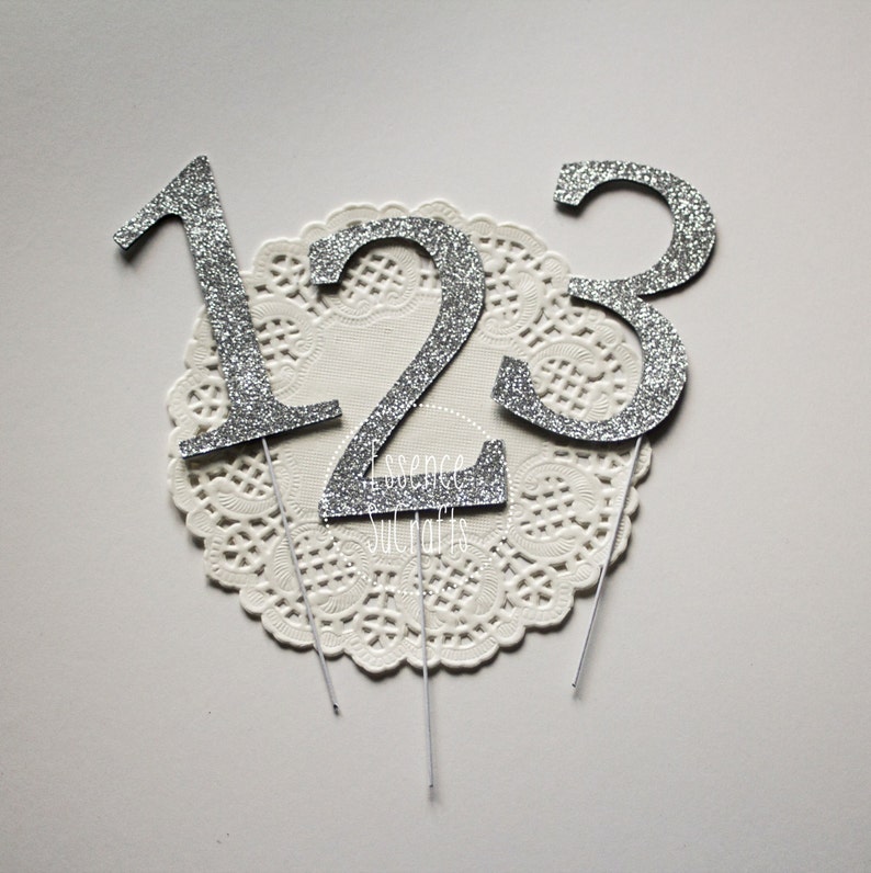 Number Cake Topper, Cake Topper. gold number, glitter gold cake topper, silver cake topper, image 4