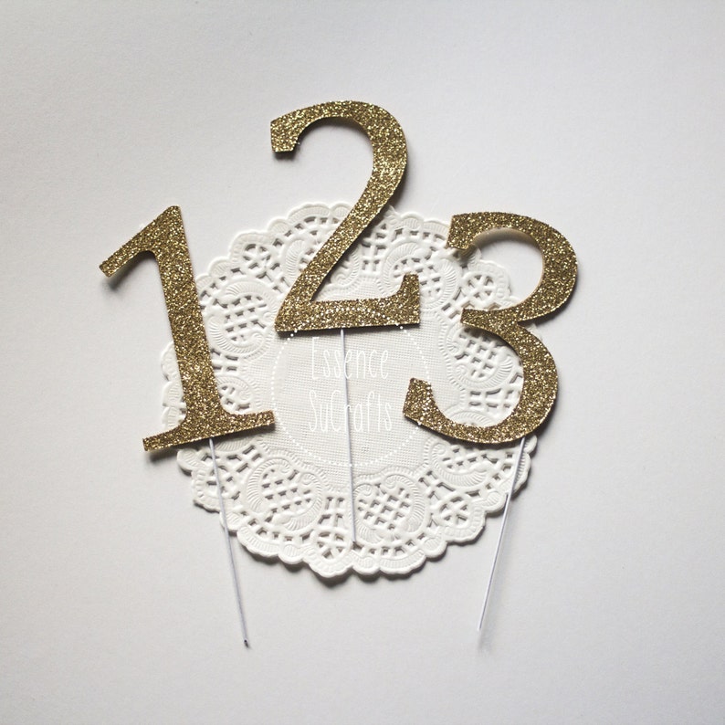 Number Cake Topper, Cake Topper. gold number, glitter gold cake topper, silver cake topper, image 3