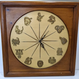 Zodiac Starburst Signed Wooden Clock (NEEDS WORK!)