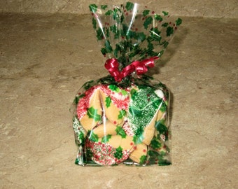 6 CHRISTMAS White Choc. Fortune Cookies in Holly Gift Bag, Holiday, Santa, Poinsettia, Snowman, Wreath, Snowflake, Corporate,Christmas Party