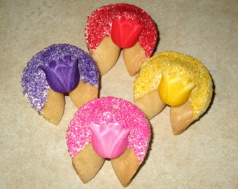 12 TULIP FLOWERS Assorted Chocolate Dipped & Decorated Fortune Cookies, Birthday Flowers, Mother's Day, Summer, Garden, Feminine, Spring