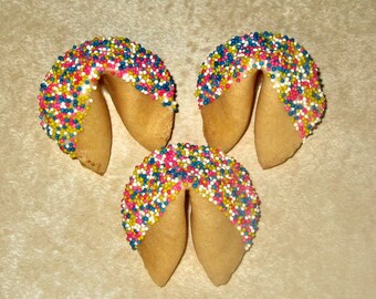 12 Rainbow Sprinkled Fortune Cookies, Birthday Gifts, Birthday Party Favors, Custom Gifts, Unique Gifts, Personalized Gifts, Corporate