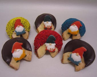 24 Gnome Milk Chocolate Dipped Fortune Cookies, Birthday Gift, Birthday Party Favor, Custom Gift, Unique Gift, Personalized Gift, Corporate
