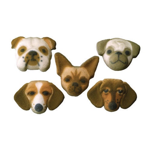 12 Dog Sugar Decorations, Cupcake Toppers, Cake Topper, Birthday Party, Sugar Decors, Animal, Pet, Beagle, Bulldog, Chuihuahua, Boxer