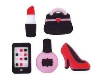 5 Pieces Diva Sugar Decorations, (Lipstick, Purse, Cell Phone, Nail Polish, High Heel Shoe), Cupcake Toppers, Cake Topper, Chic, Fashionista