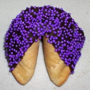 1 MILK Chocolate Dipped Fortune Cookie with PURPLE SPRINKLES, Birthday, Party, Celebration, Corporate, Sand, Sparkle, Bling