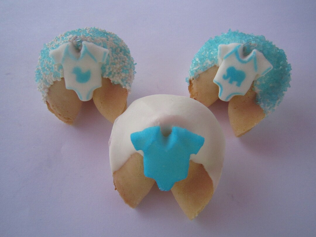 12 BABY BOY BLUE Onesie Fortune Cookies, Baby Shower, Baptism, Gender