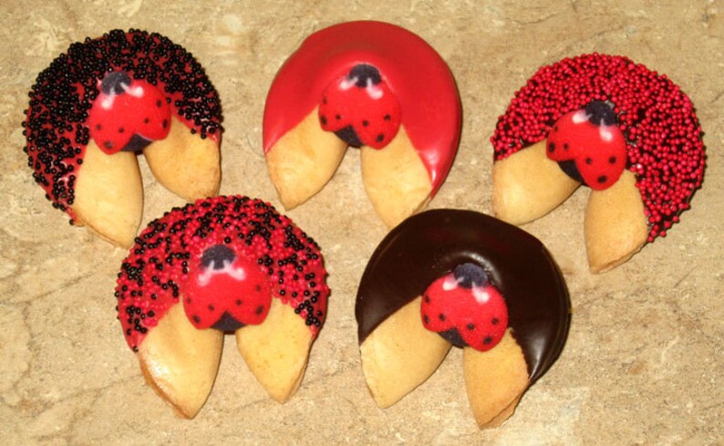 Red Theme Sweet 16 50 LADYBUG Fortune Cookies Insects Thank you Summer Sweets Bat Mitzvah Quinceanera Get Well Baby Girl Birthday