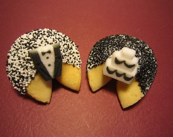 24 BLACK WEDDING Tux and Cake Fortune Cookies, Bridal Shower Favors, Wedding Party Favors, Wedding Gift, Bridal Gift