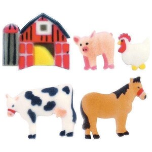 36 Farm Sugar Decorations, Cupcake Toppers, Cake Topper, Birthday Party, Sugar Decors, Pig, Cow, Horse, Chicken, Barn, Chocolate Bomb