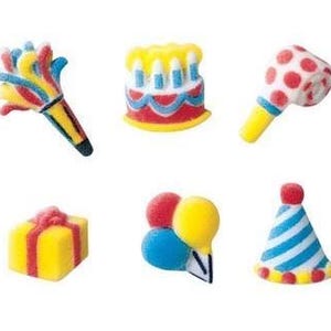 24 Birthday (Horn, Cake, Blower, Gift, Balloons, Hat) Sugar Decorations, Cupcake Toppers, Cake Topper, Birthday Party, Sugar Decors, Bombs