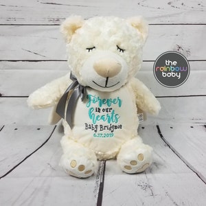 Forever In Our Hearts Script, Embroidered Stuffed Angel Bear, Customizable, After Loss, Miscarriage Awareness, Baby or Infant Loss