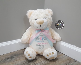 Forever In Our Hearts Miscarriage or Stillbirth Memorial Embroidered Stuffed Angel Bear, Customizable, After Loss, Miscarriage Awareness