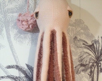 octopus 65cm pink/gold/faux fur / soft toy cushion trophy / exclusive model